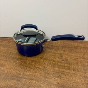Rachael Ray Non-stick 1 Qt Saucepan Cookware Glass Lid Insulated Handles Blue Cl